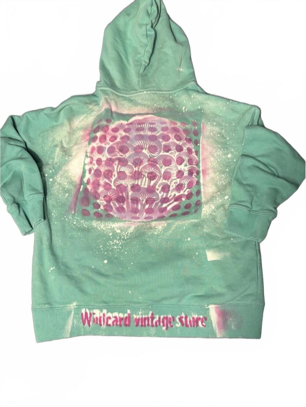 Wildcard Vintage Store unisex Mint Green Hoodie with Pink D